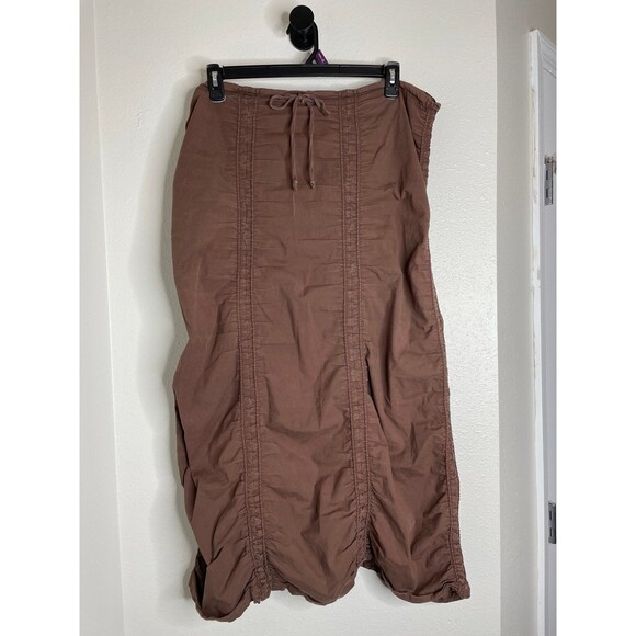 Y2K Cottagecore Boho Bubble Hem Maxi Skirt Brown Ruched Prairie Peasant XL - Picture 1 of 6